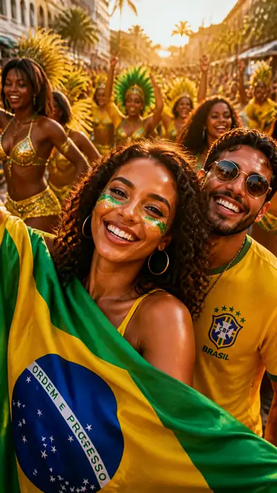 Vibrant Brazilian fans street-style portrait