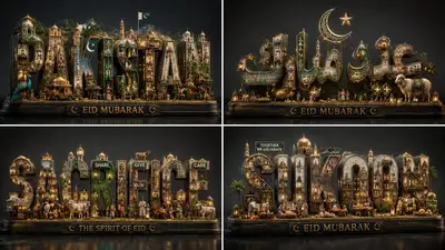 Eid Mubarak 2x2 Cinematic 3D Typography Grid