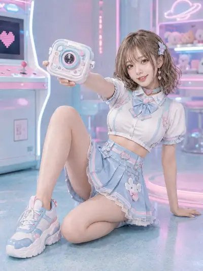 Pastel Game Center Portrait with Camera