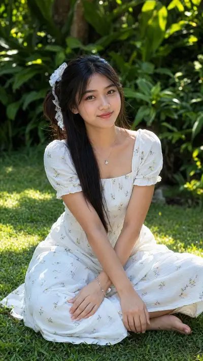 GPT Image 2花园肖像，女性身着花卡中长裙