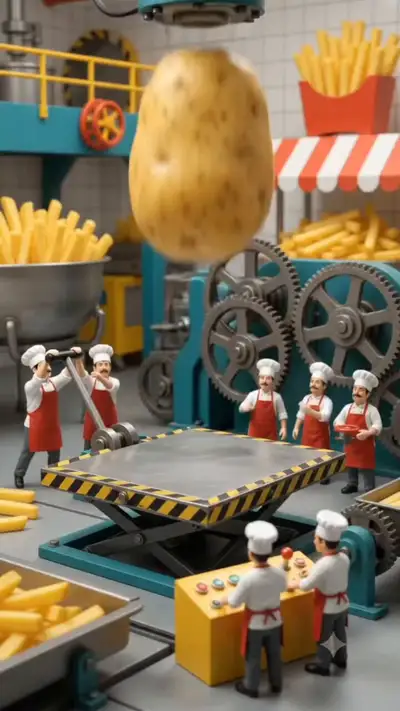 Tilt-Shift Miniature French Fry Factory Animation