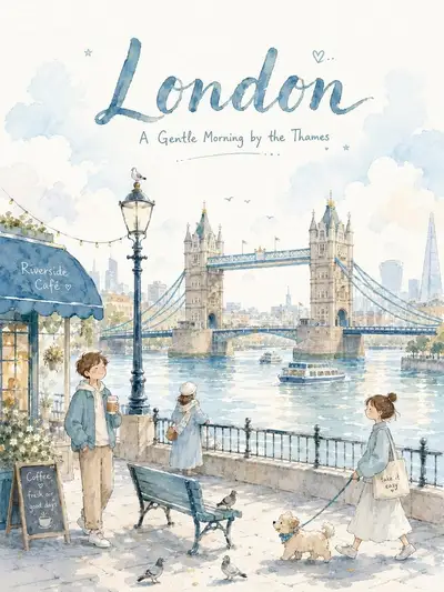 Dreamy watercolor storybook travel illustration template