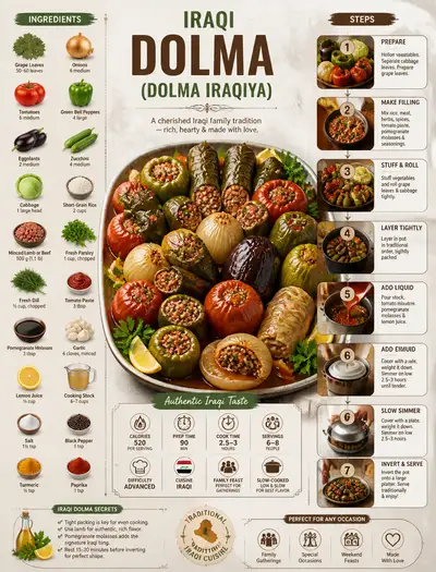 Editorial recipe infographic for authentic Iraqi Dolma