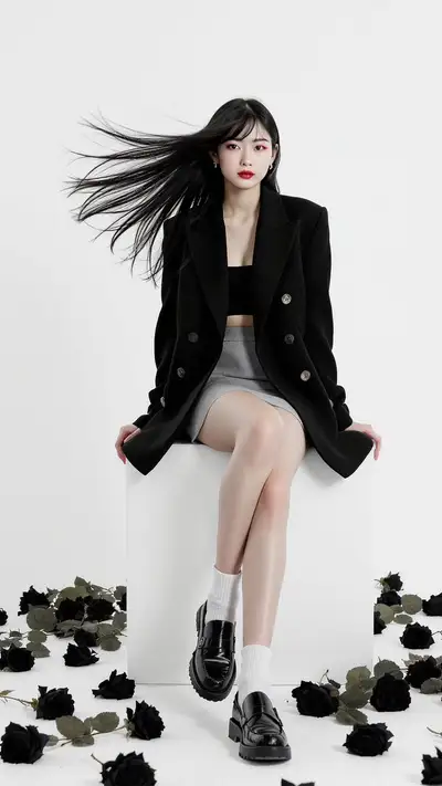 Korean Beauty with Maple Fashion Portrait