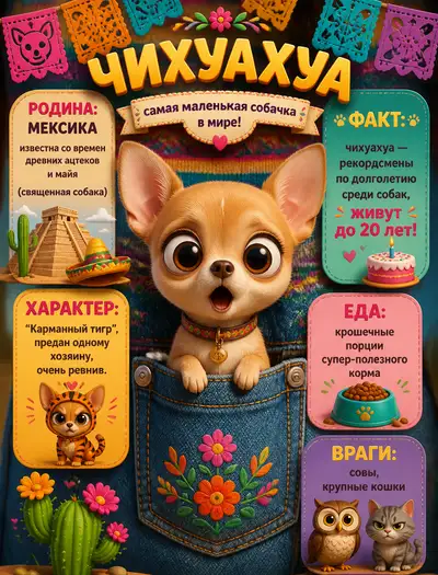 Pixar-style chihuahua infographic