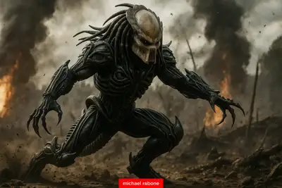 Predator in Xenomorph Armor Battle Scene