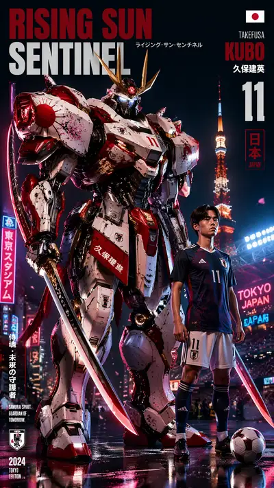 Japan World Cup mech poster: Rising Sun Sentinel with Kubo