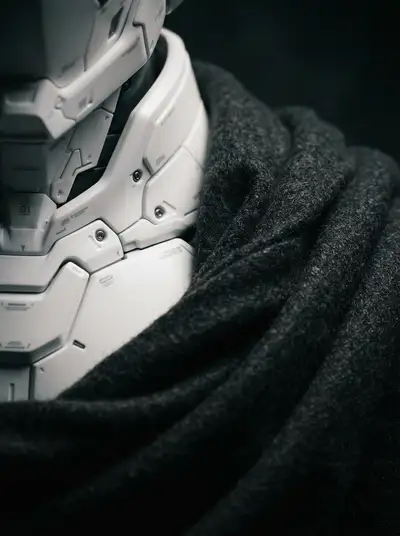 Minimal Macro Photo of Polymer Mecha Collar with Woolen Drapery