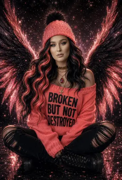 Curvy Young Woman with Angel Wings in Cosmic Stardust