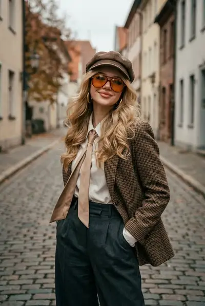 Photorealistic Fashion Portrait of Young Woman in Tweed Blazer