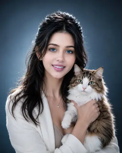 Ultra-Realistic Woman and Cat Studio Portrait Prompt