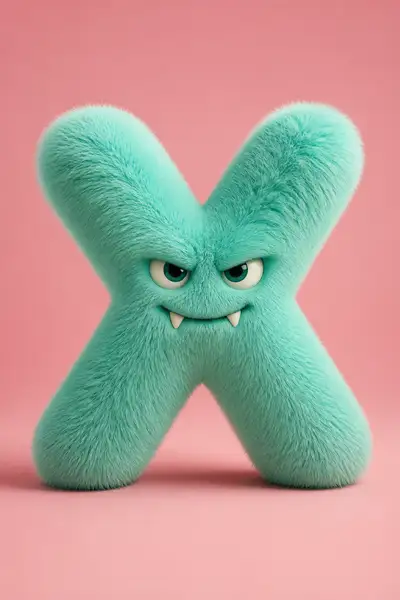 3D fluffy monster letter character design template