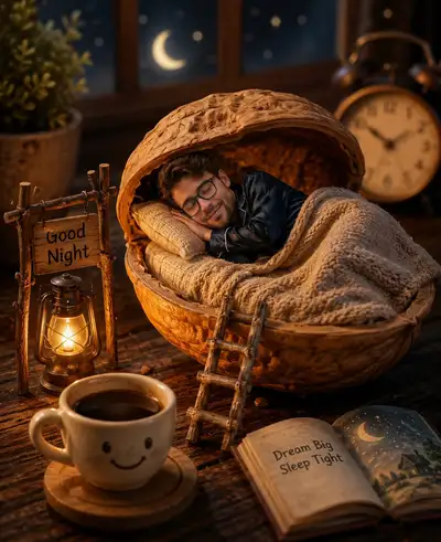Miniature Bedtime Walnut Shell Scene