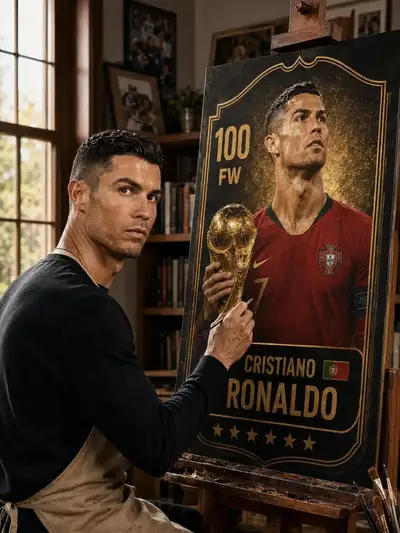 Football Icon Painting His Own Trading Card