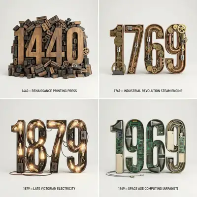 Typographic Sculpture Grid of Historic Inventions