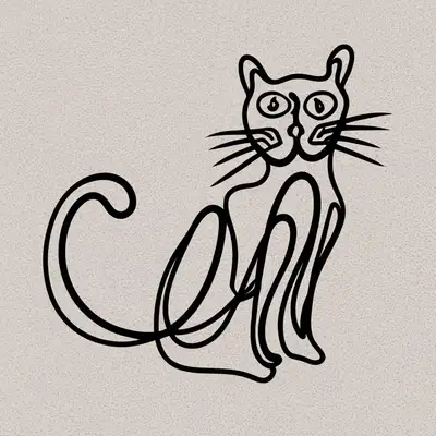 Continuous line drawing of a cat using letters CAT