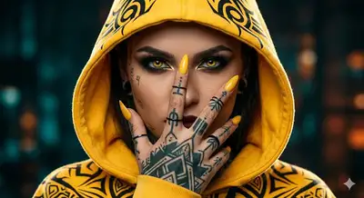 Cyberpunk Hooded Portrait with Tribal Tattoos