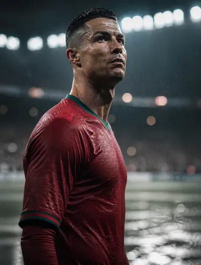 Cinematic legacy portrait of a football icon at night