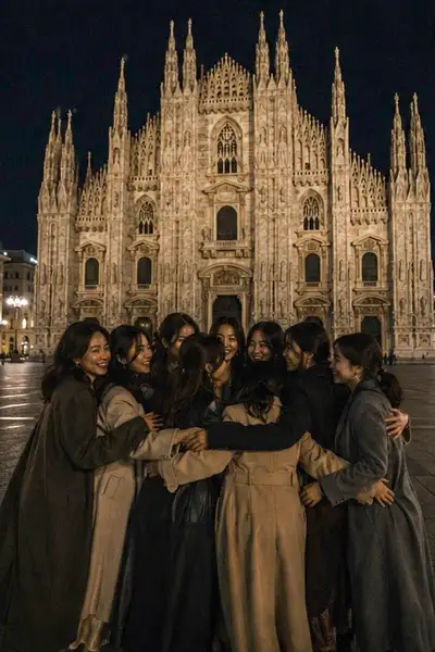 Étreinte de Groupe Tard dans la Nuit à Milan