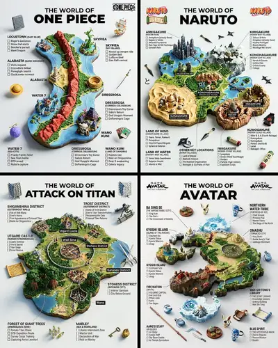 3D world map infographic template for any TV show or franchise