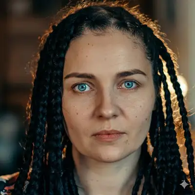 Photorealistic Portrait of Young Woman with Black Braids