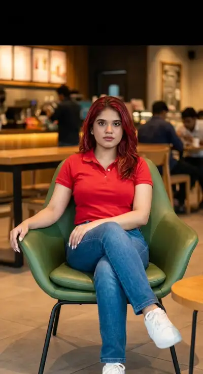 Realistic Cafe Portrait of Young Woman