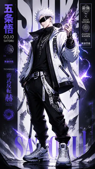 Gojo Satoru techwear wallpaper template with custom effects