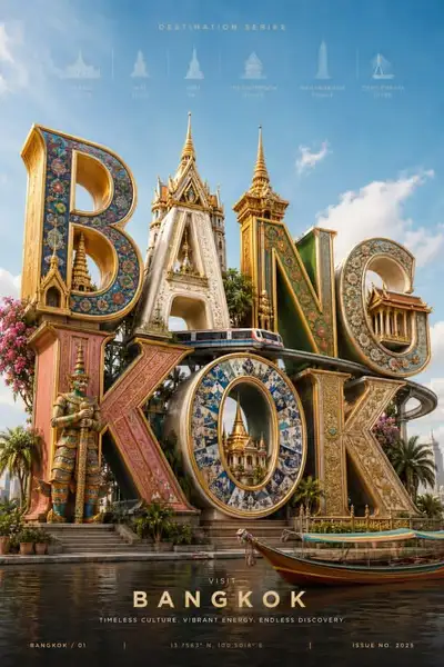 3D Photorealistic Bangkok Travel Poster Prompt