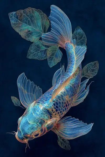 Charcoal Surreal Koi Fish