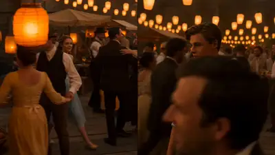 Romantisches Split-Screen-Wiedersehen auf einem Hafenfest