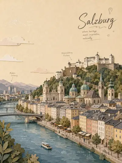 Whimsical Alpine Town Travel Poster