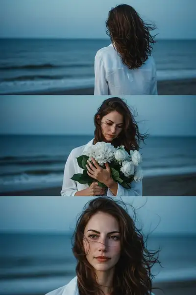 Escena Cinematográfica de Playa a la Hora Azul