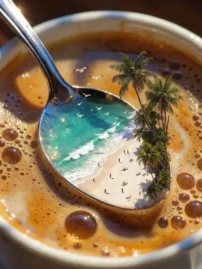 Surreal Miniature Beach in a Spoon