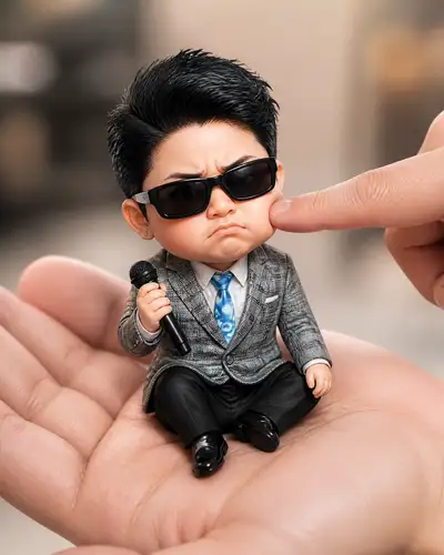Chibi mini character sitting on an open palm