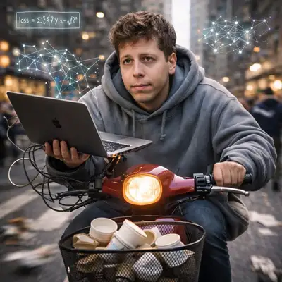 Sam Altman on a Scooty - Cinematic AI Image Prompt