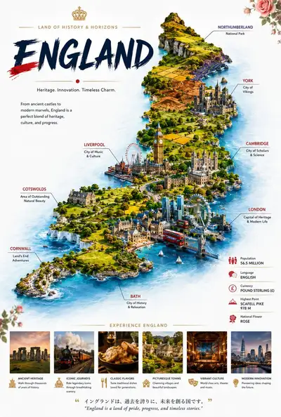 3D England Travel Poster Infographic