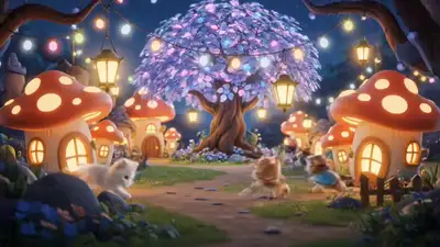 Mini Mage Kittens Fantasy Village Video Prompt