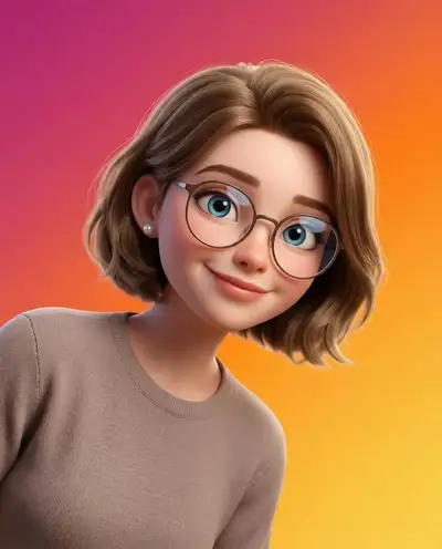 Pixar-style stylized 3D portrait with gradient background