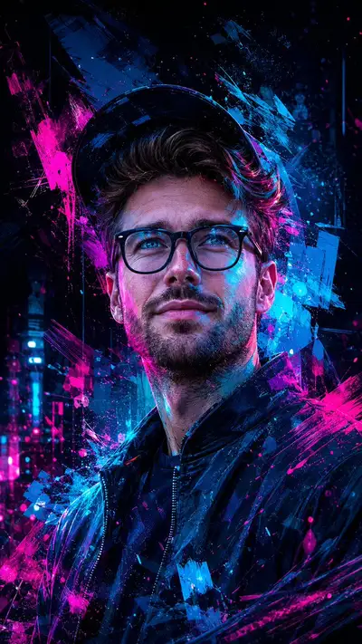 Cyberpunk Expressionist Portrait of Eastern European Man