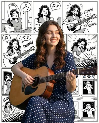 Photorealistic Musician in Her Own Comic