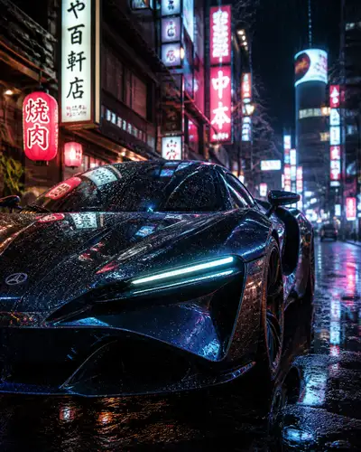 Neon Tokyo Rain Sports Car