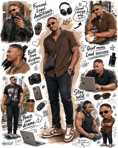 Modelo de colagem de estilo de vida de homem africano confiante em sketchbook