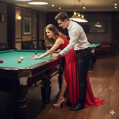 Cinematic Snooker Lounge Couple Scene