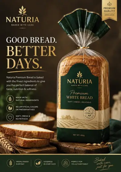 Anúncio de embalagem premium de pão com estilo rústico de padaria
