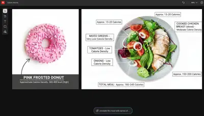 Annotez le repas avec la densité calorique.