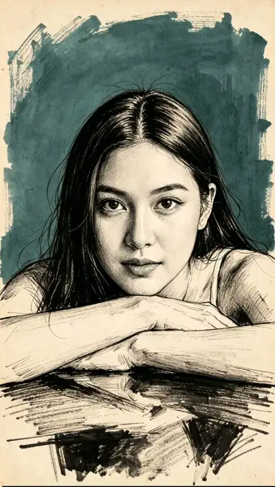 Portrait monochrome dessiné à la main sur papier kraft