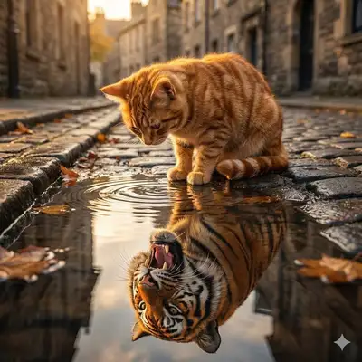 Cat and Tiger Reflection Illusion