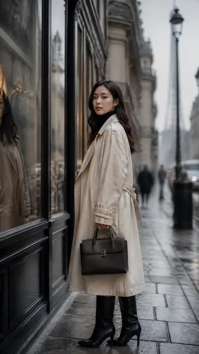 Chinese street style fashion portrait on a Paris street