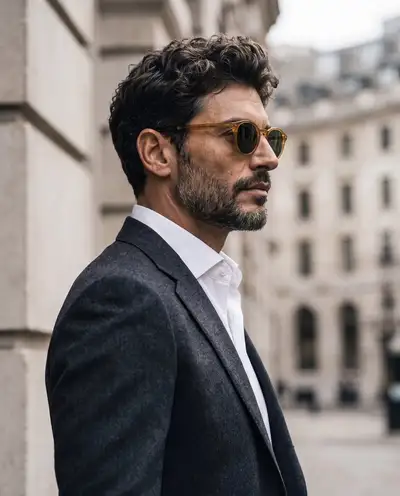Quiet luxury old-money editorial menswear portrait