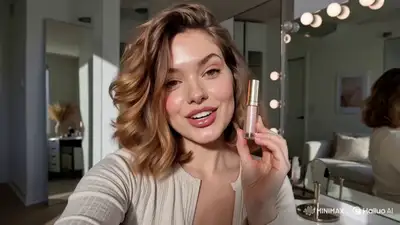 Publicité beauté UGC ultra réaliste pour huile à lèvres de luxe